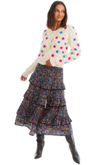 EMBROIDERED POM CARDIGAN