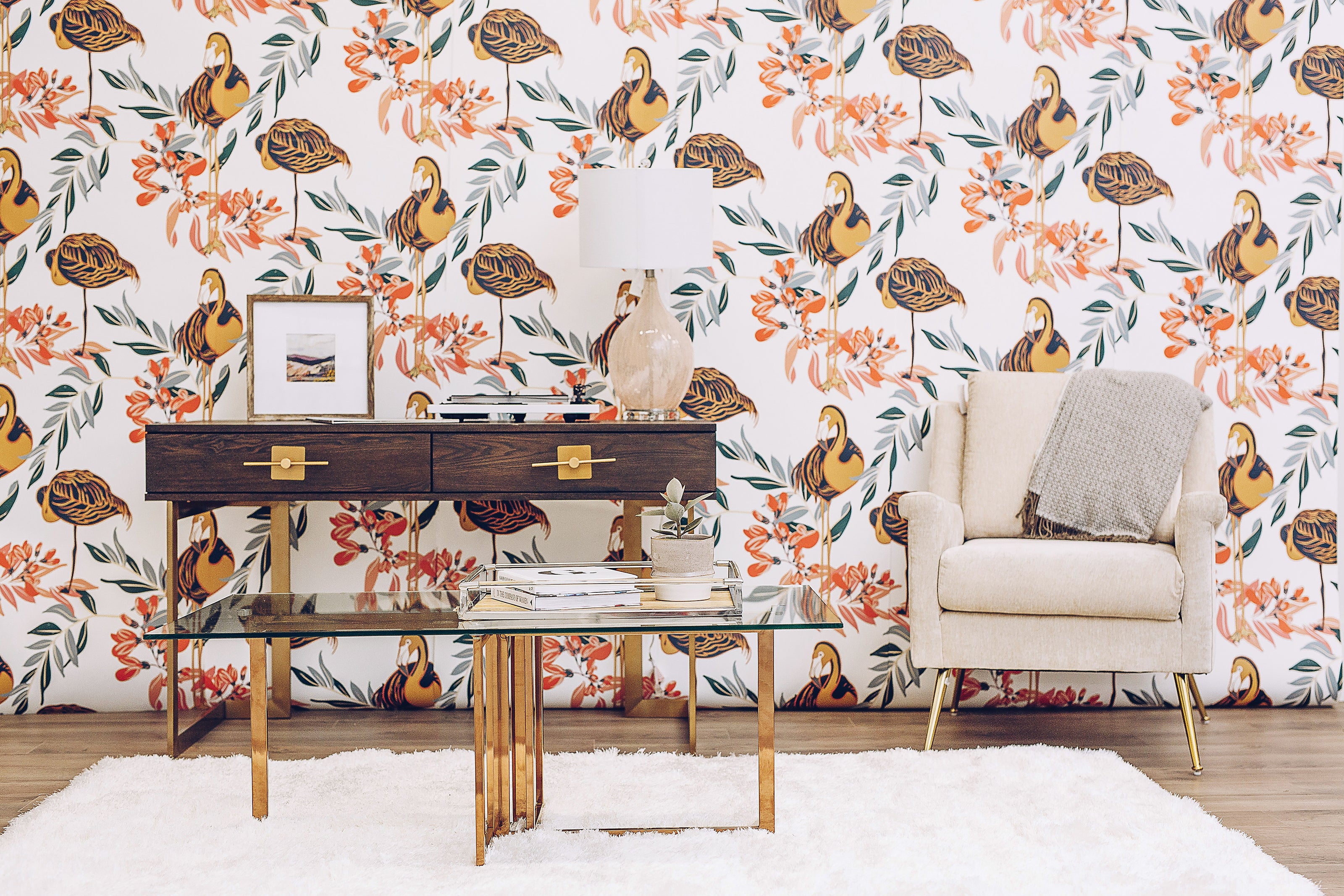 flamingo wall mural