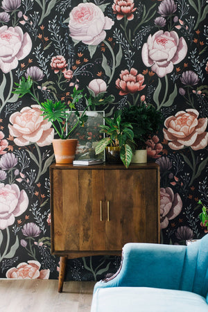 black and pink evening rose wallpaper