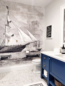 vintage sailing ship mural