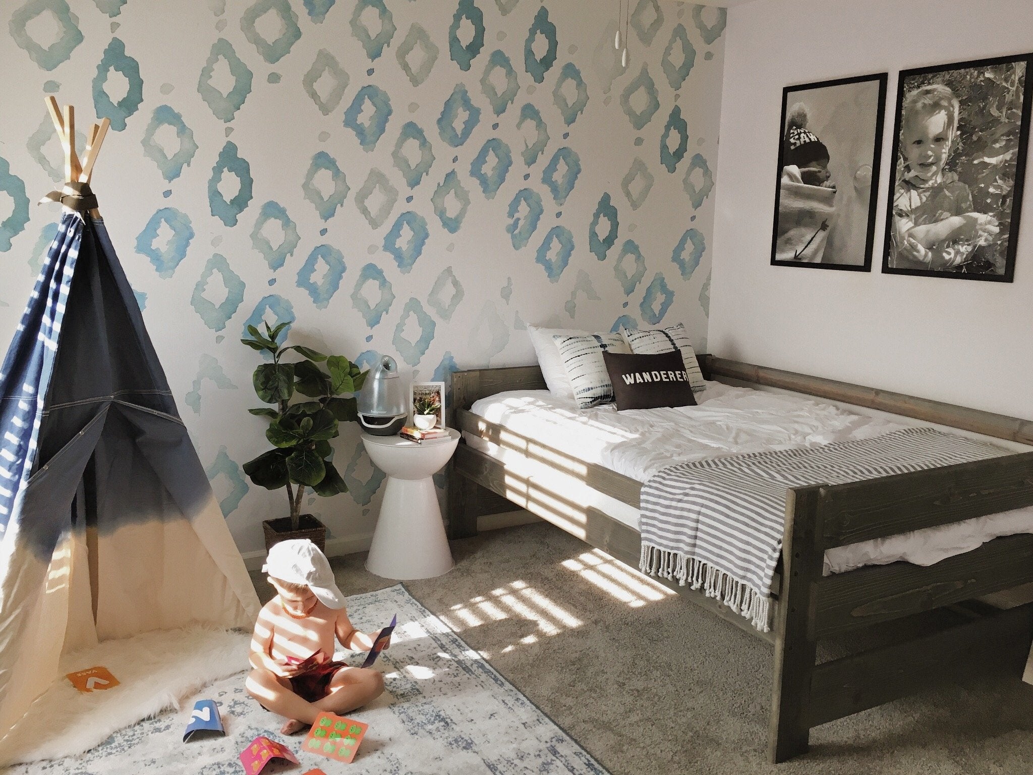 soft blue triangles mural