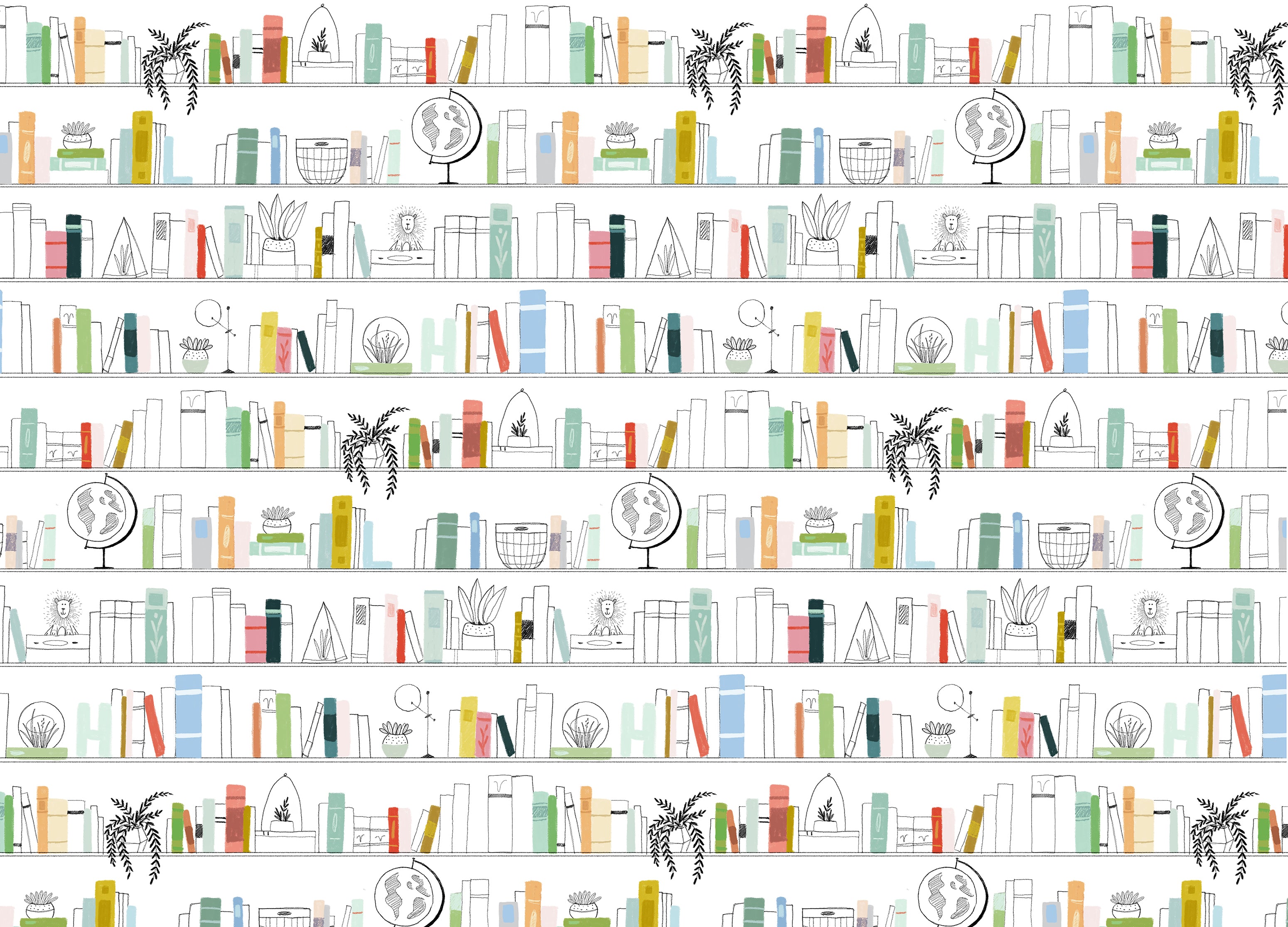 vintage bookshelf wallpaper mural