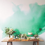 green watercolor mural