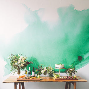 green watercolor mural