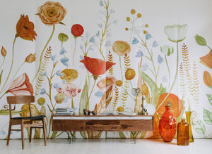 floral red gold wallpaper